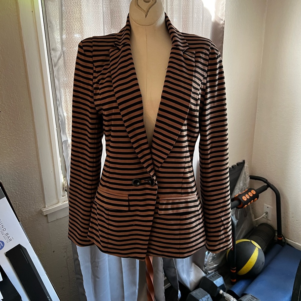 Foreign Exchange Tan and Black striped Blazer